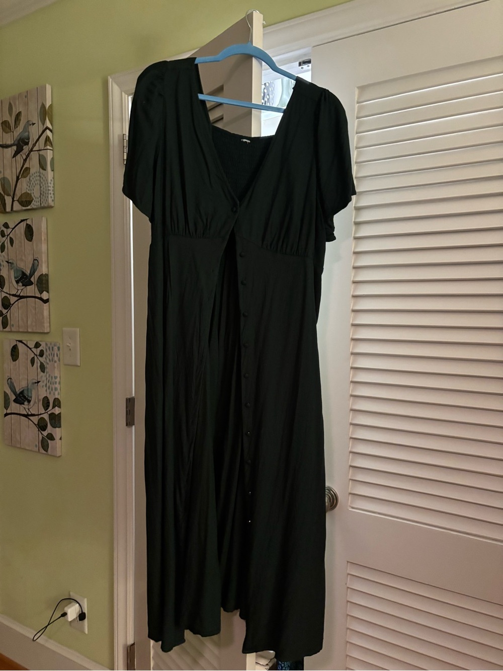 Old Navy Dark Green Midi Button-Front Dress